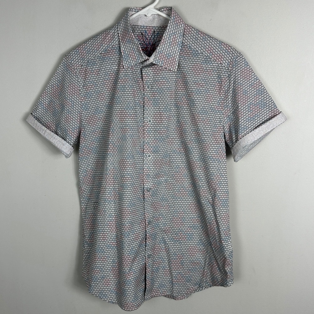 Robert Graham Short Sleeve Button Up Shirt Mens Sz Small Classic Flip Cuff Print